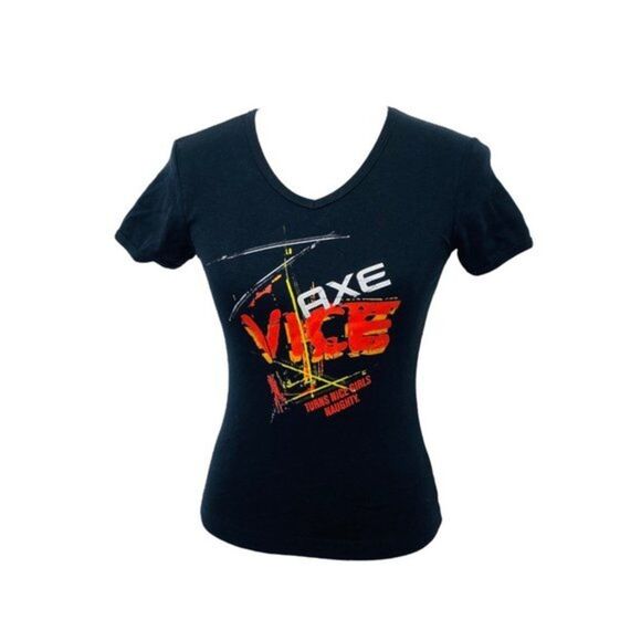 Axe Body Spray Girl’s Size Medium Promotional Shirt Tom Apparel Group Black - Picture 1 of 8